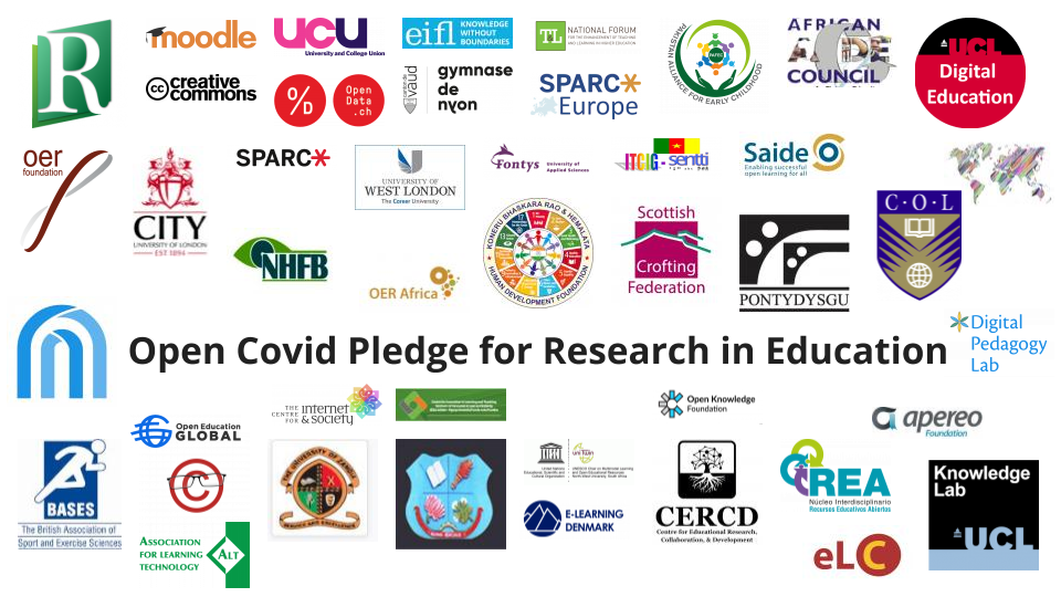 image showing logos of organization that have signed the Open Covid Pledge for Research in Education